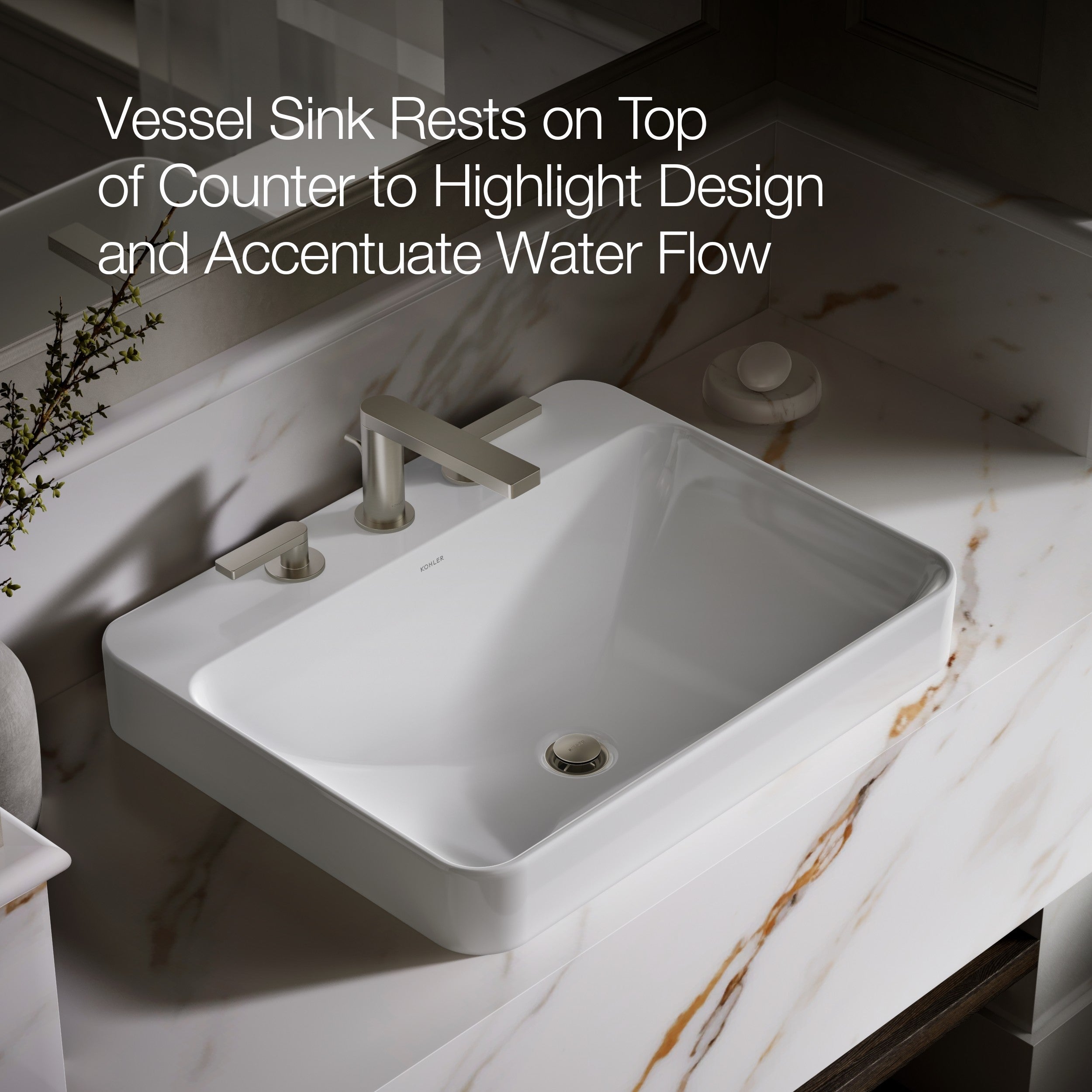 Kohler Lavabo Tezgah Üstü Üç Delikli Vox 58,4 x 465 cm