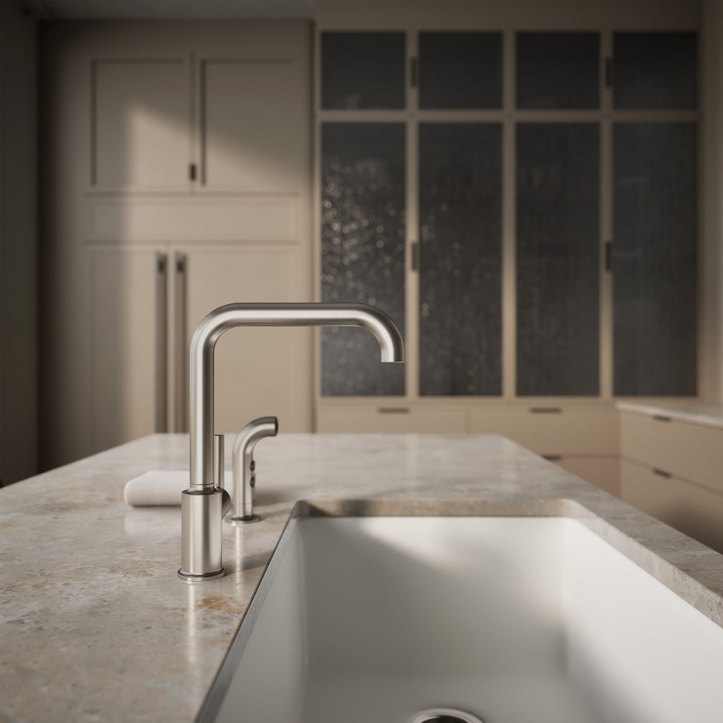 Kohler Eviye Bataryası Purist Yan Spreyli , Paslanmaz Çelik