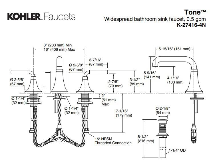 Kohler Tone 3 Delik Lavabo Bataryası, Mat Siyah - Altın